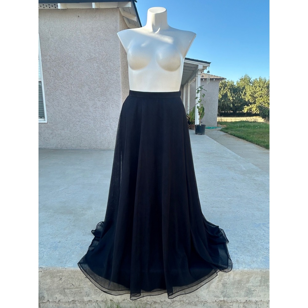 Adrianna Papell Black Mesh Tulle Maxi Skirt Black Size 14 Whimsigoth Formal EUC - Picture 1 of 5